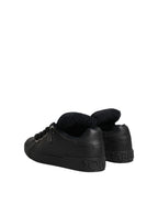 Black Leather Low Top Portofino Sneakers Shoes