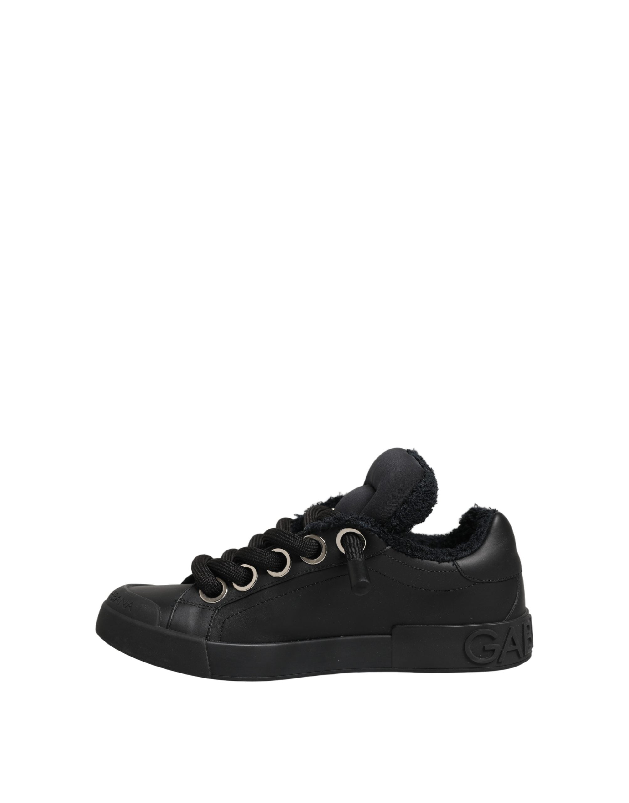 Black Leather Low Top Portofino Sneakers Shoes