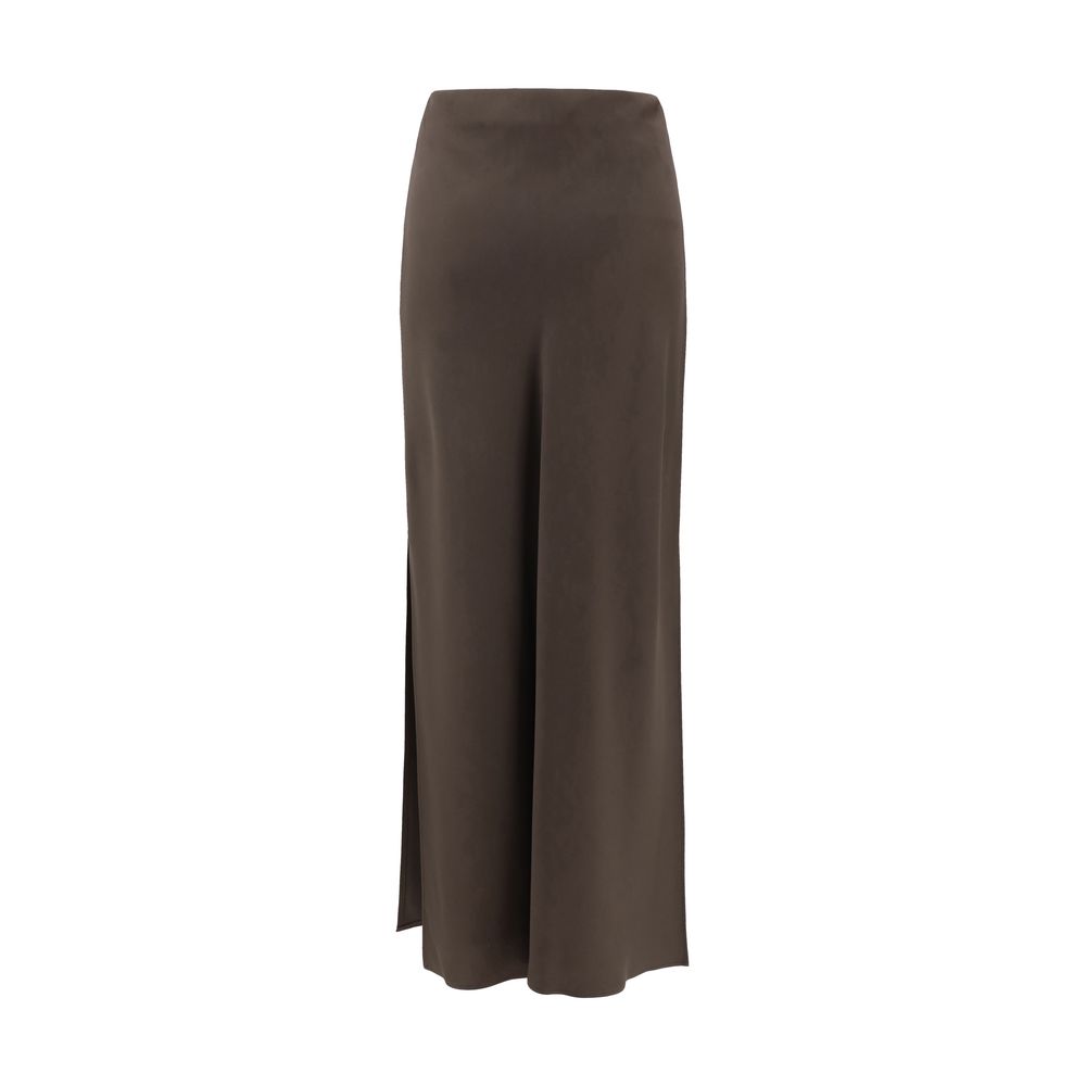 Brown Acetate Midi Skirt