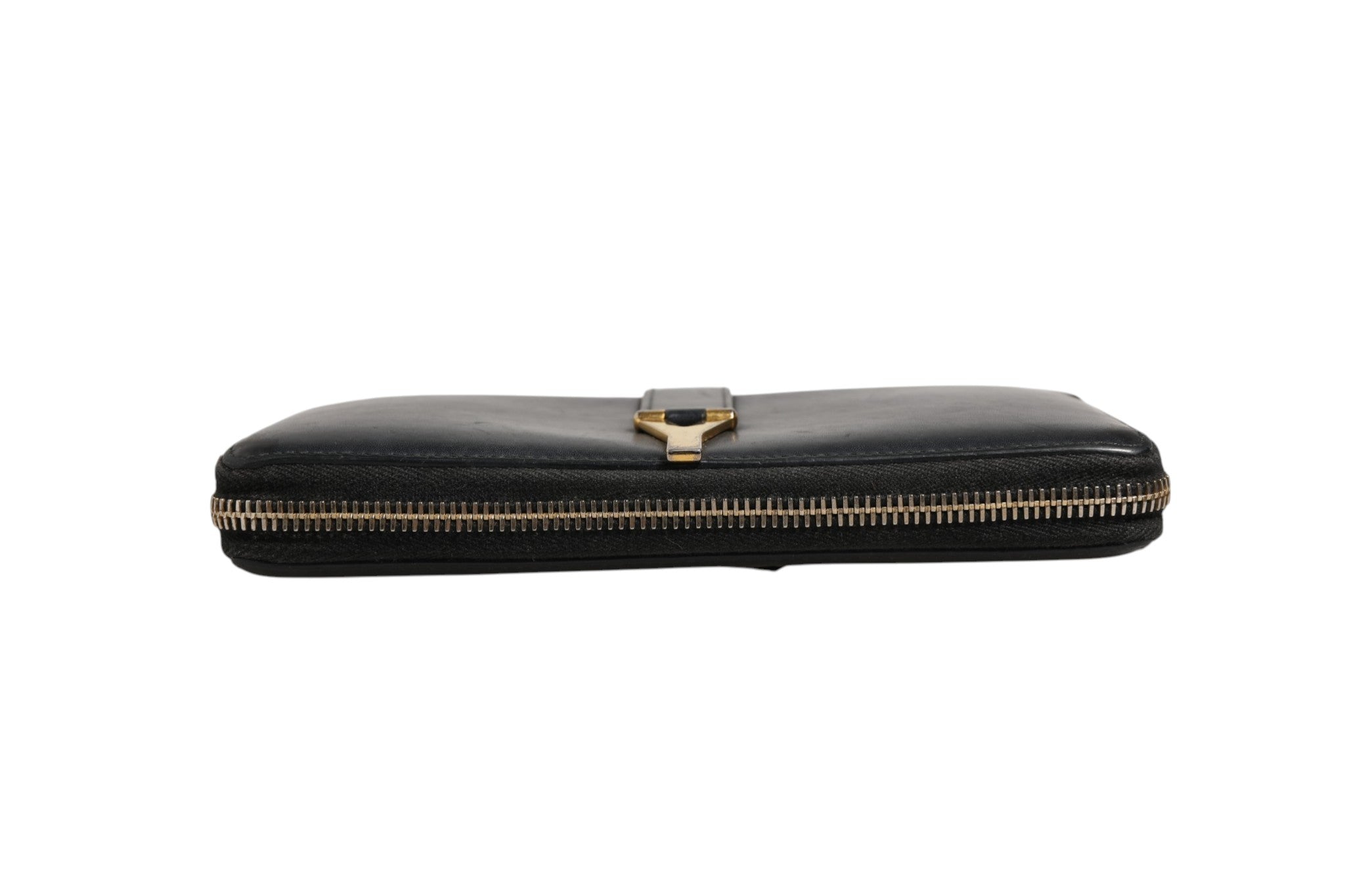 Black and Gold leather logo zip wallet