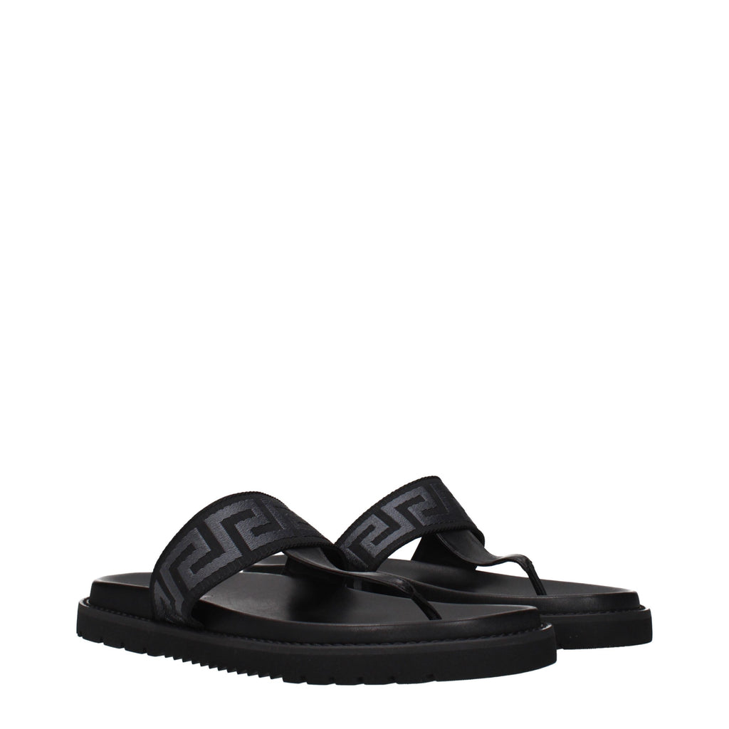 Black Fabric Flip-Flop Sandals