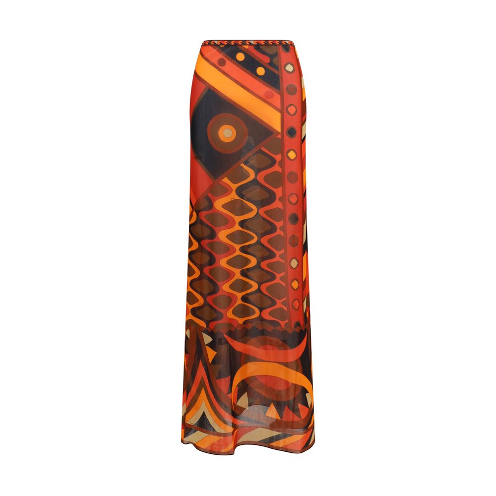 Orange Polyamide Long Skirt