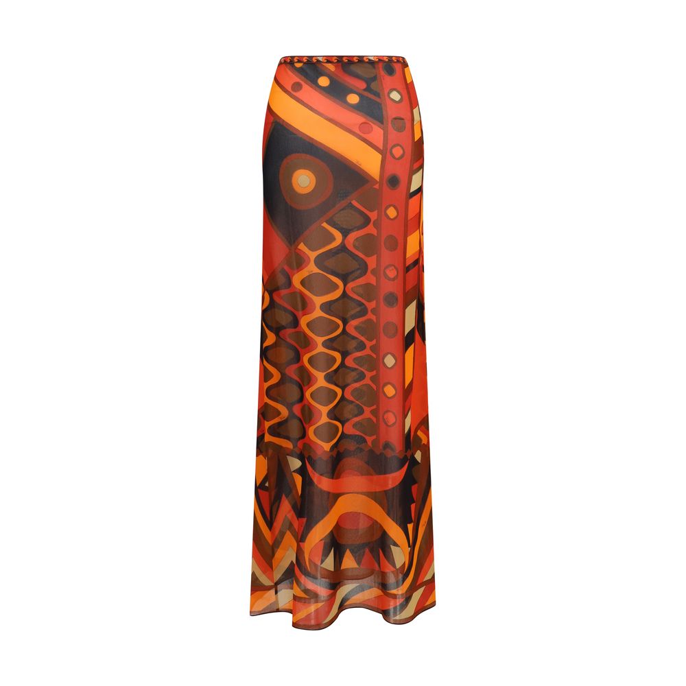 Orange Polyamide Long Skirt