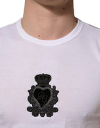 White Logo Heart Cotton Men Crew Neck T-shirt