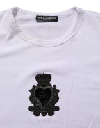 White Logo Heart Cotton Men Crew Neck T-shirt