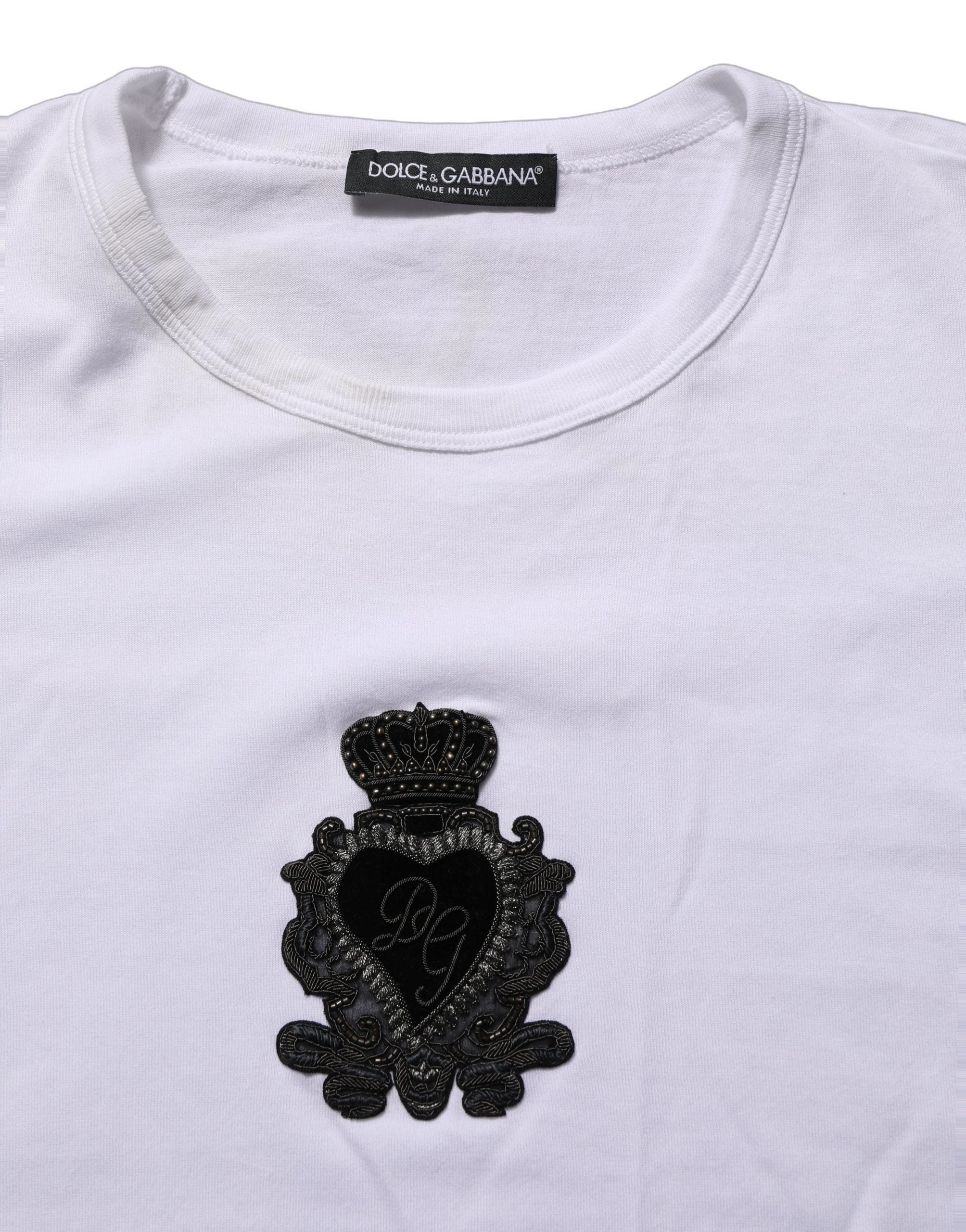 White Logo Heart Cotton Men Crew Neck T-shirt