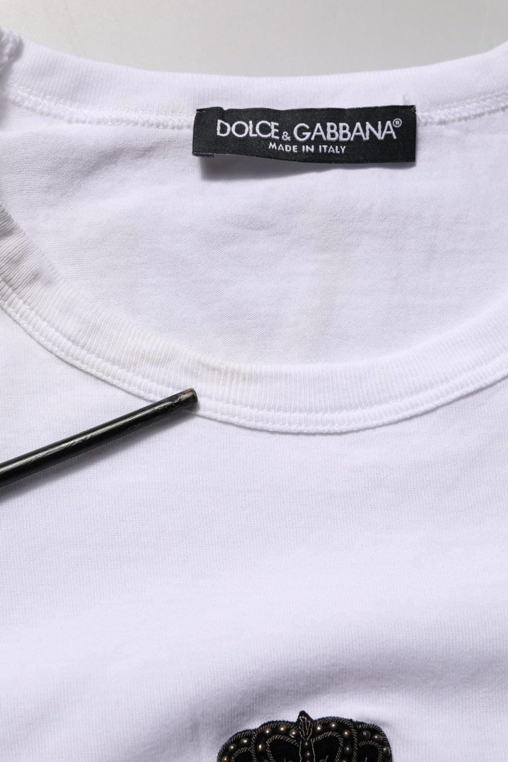 White Logo Heart Cotton Men Crew Neck T-shirt