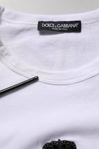 White Logo Heart Cotton Men Crew Neck T-shirt