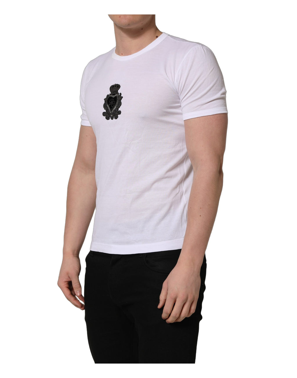 White Logo Heart Cotton Men Crew Neck T-shirt