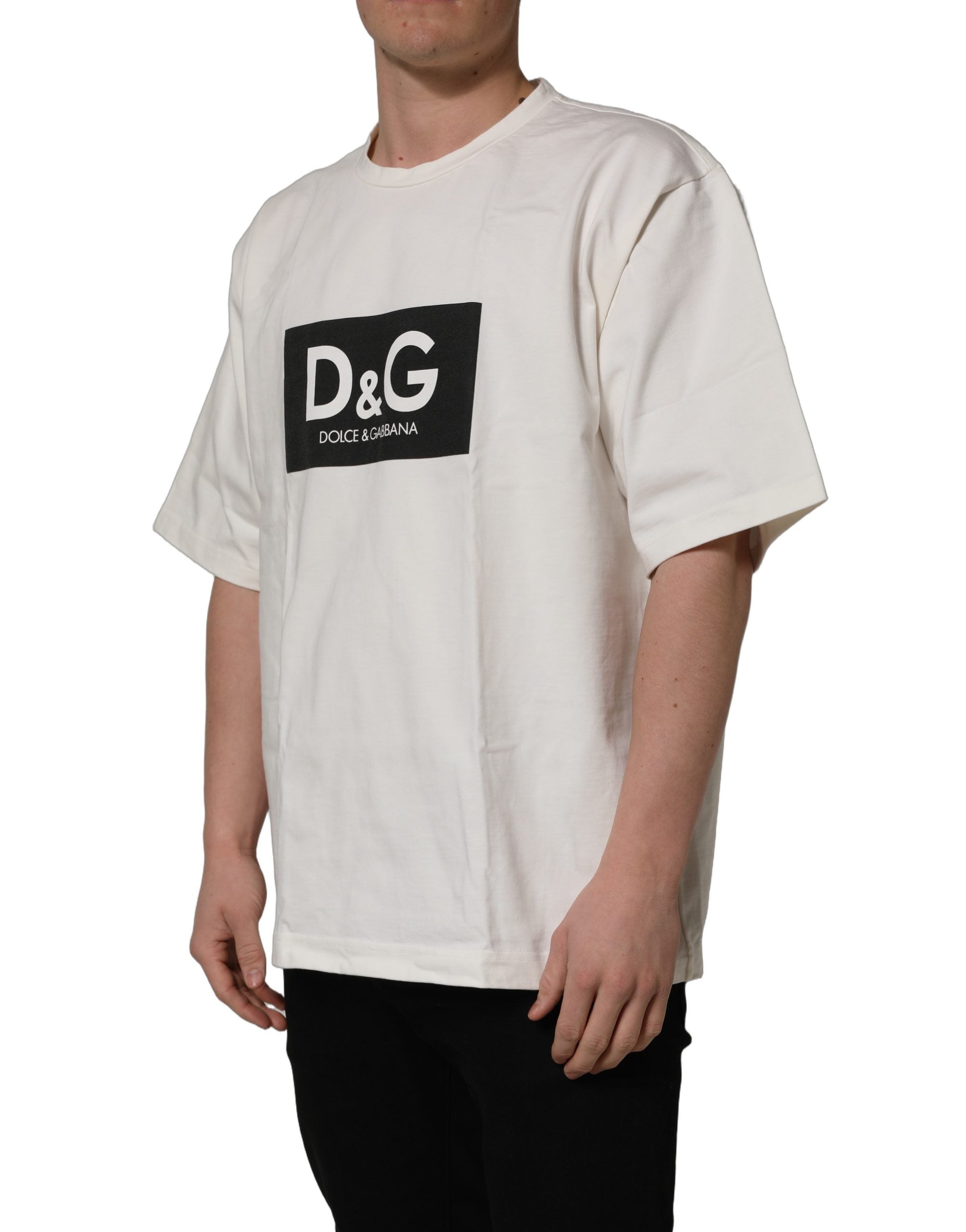 White Logo Print Cotton Crew Neck Men T-shirt