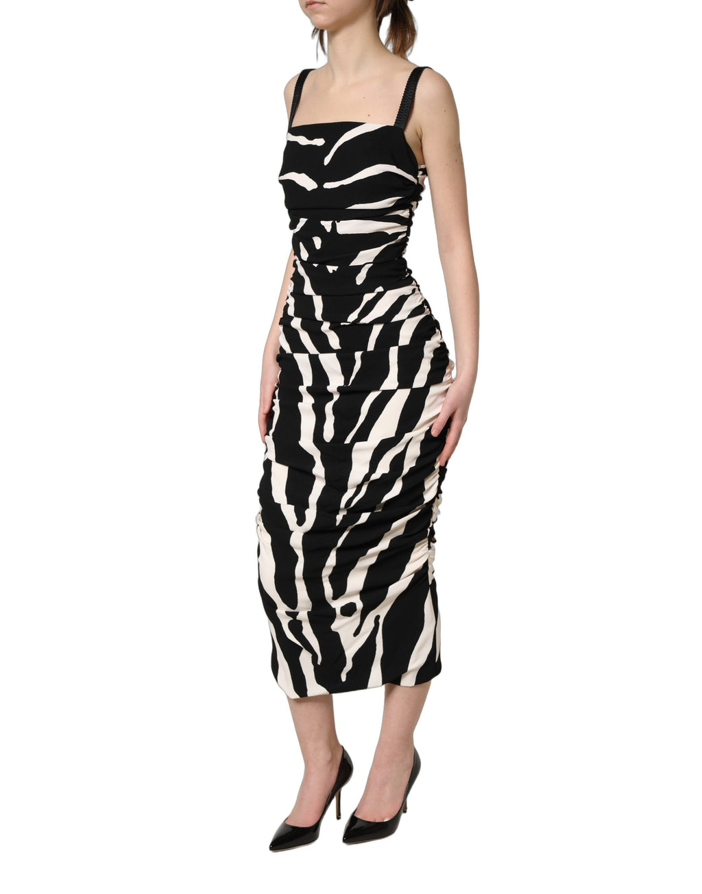 Black White Zebra Cady Calf Length Dress