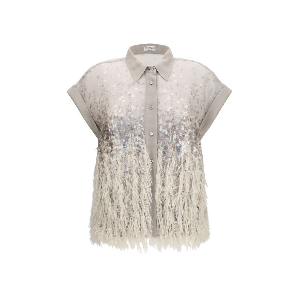 Beige Silk Shortsleeve Shirt