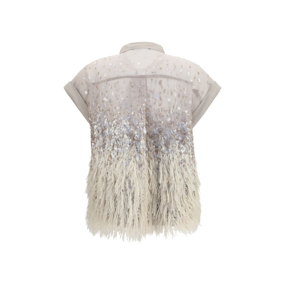 Beige Silk Shortsleeve Shirt