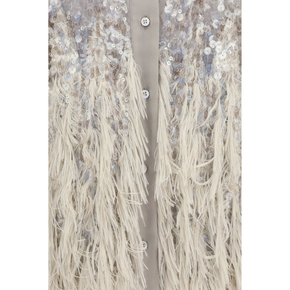 Beige Silk Shortsleeve Shirt