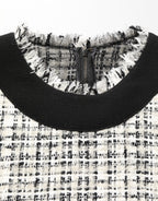 Black White Tweed Sheath A-line Midi Dress
