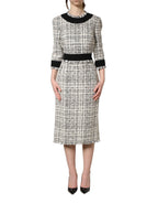 Black White Tweed Sheath A-line Midi Dress