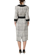 Black White Tweed Sheath A-line Midi Dress