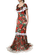 Multicolor Geranium Flower Lace Maxi Dress