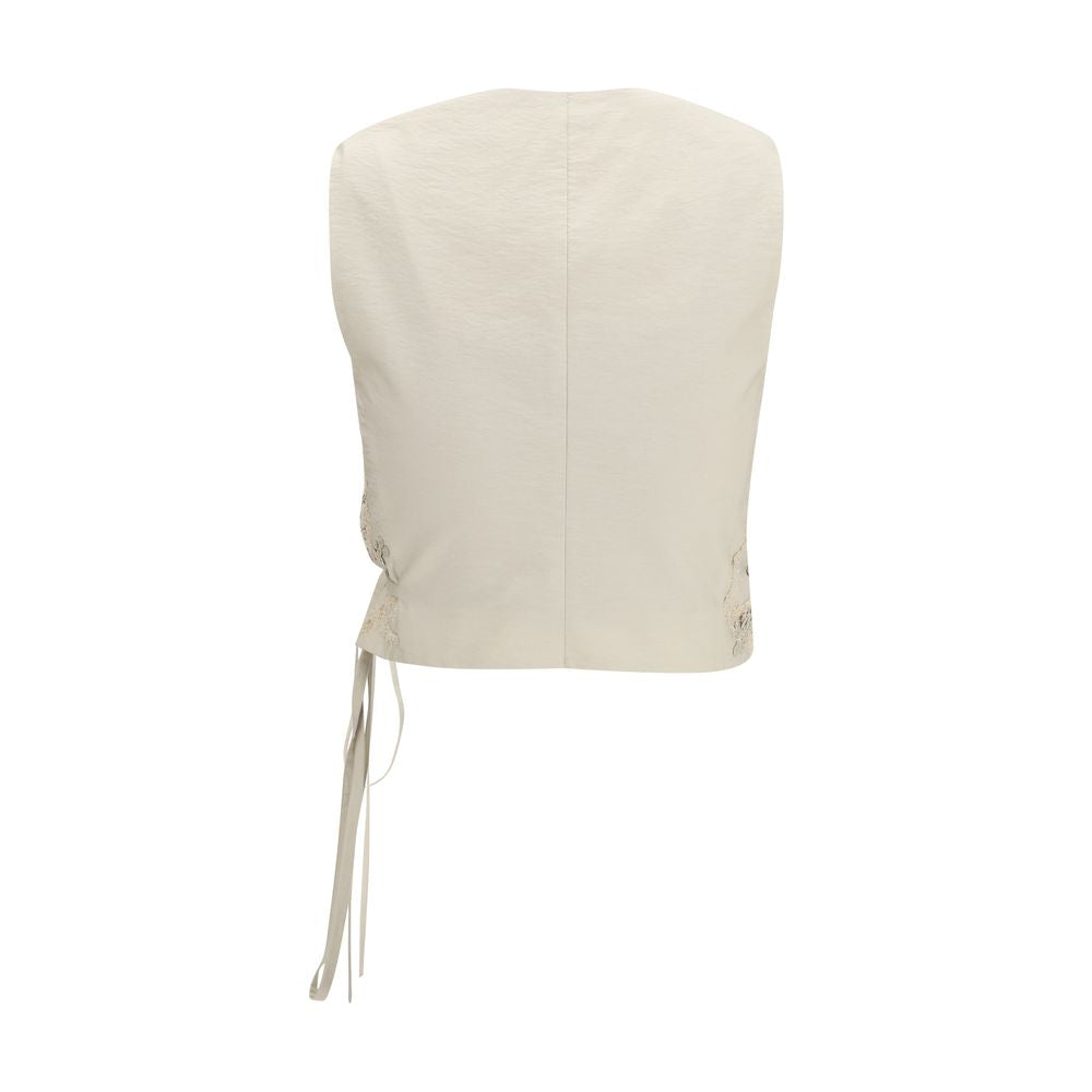Beige Cotton Sleveless Jacket