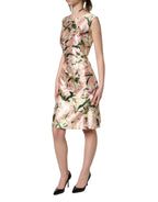 Light Pink LilyPrint Sleeveless Sheath Dress