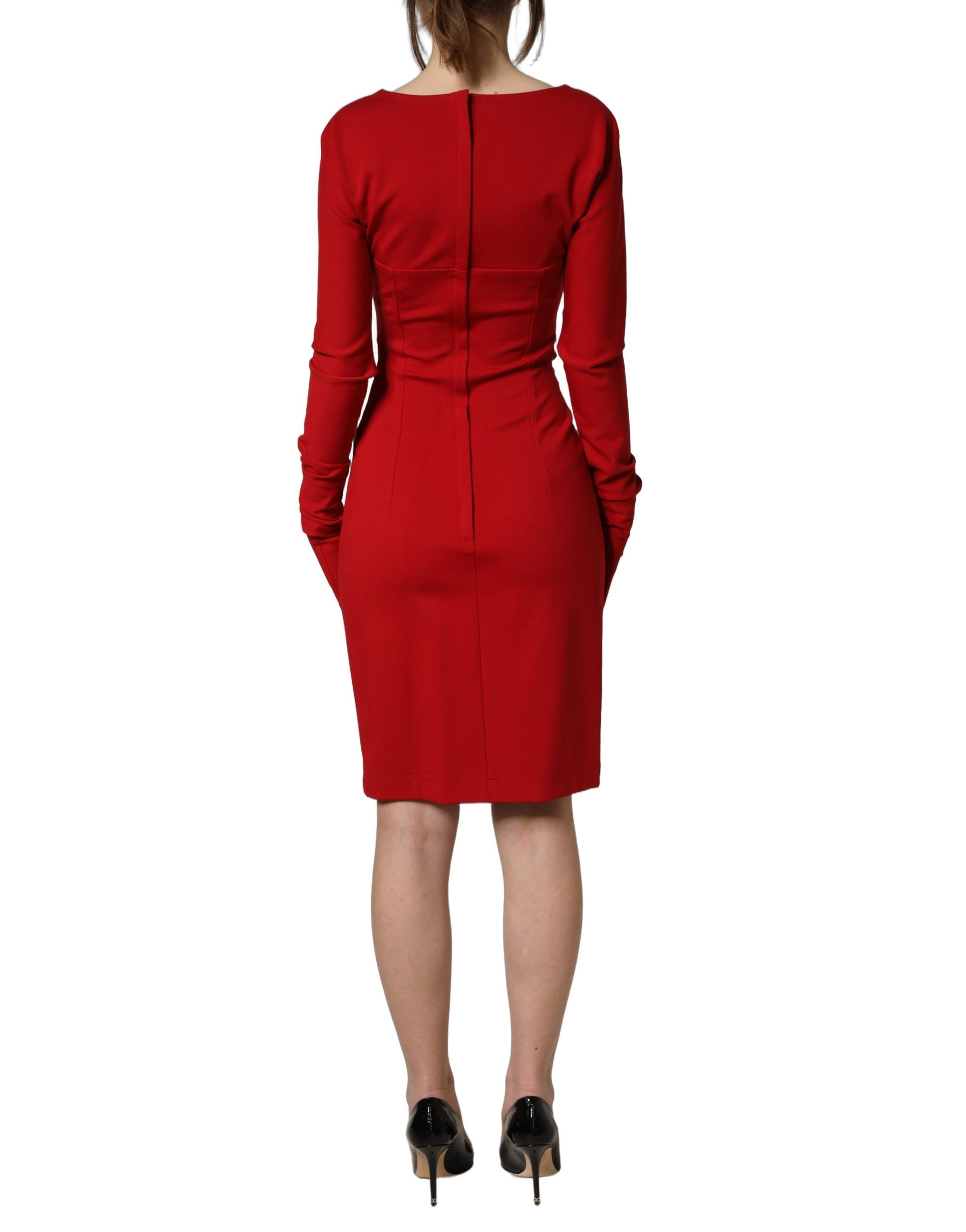 Red Cut Out Bodycon Long Sleeves Sheath Glove Dress