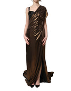 Bronze Asymmetrical Draping OneShoulder Dress
