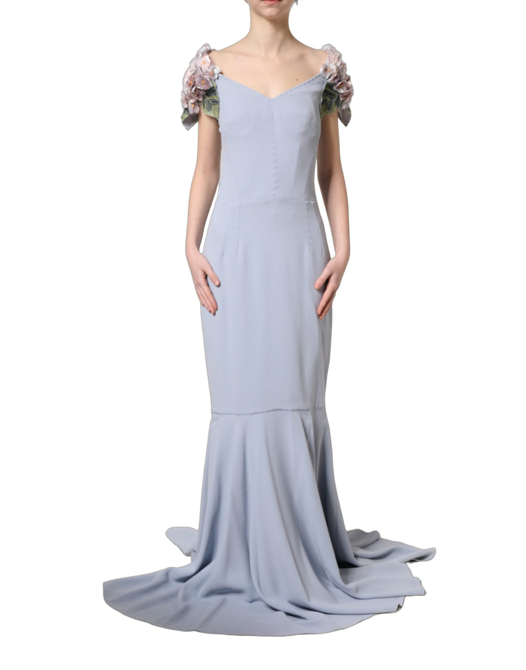 Light Blue Hydrangea Embellished Cap Sleeve Dress