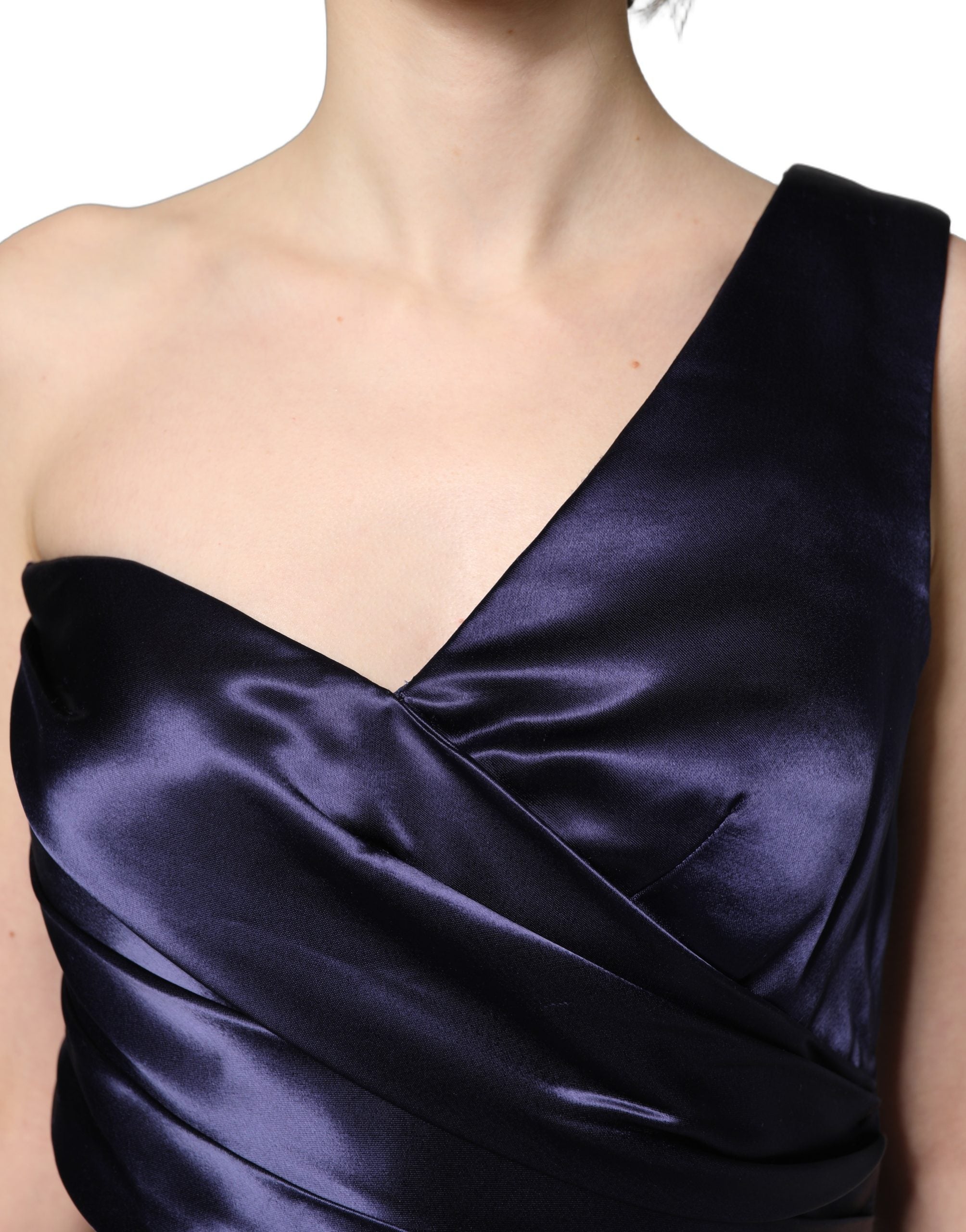 Navy Blue One Shoulder Evening Gown Dress