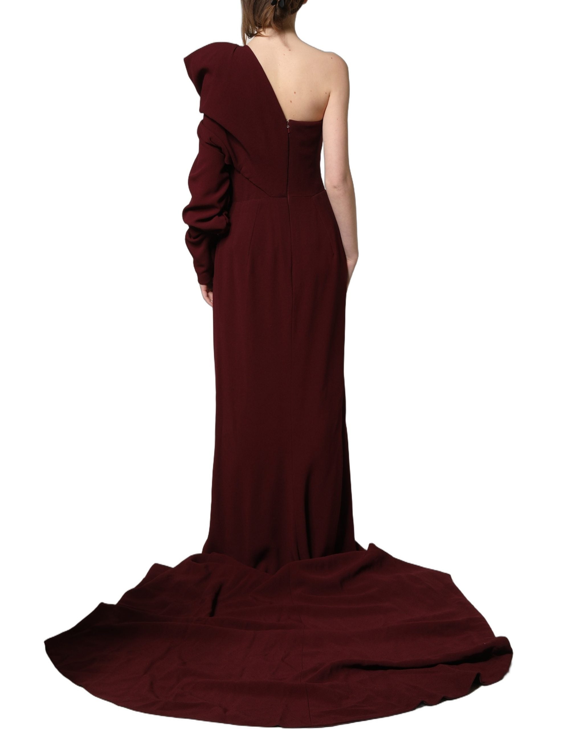 Maroon Crystal One Shoulder EveningGown Dress