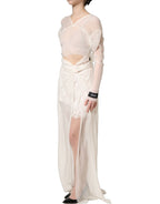 White Silk Sheer Draped Long Gown Dress