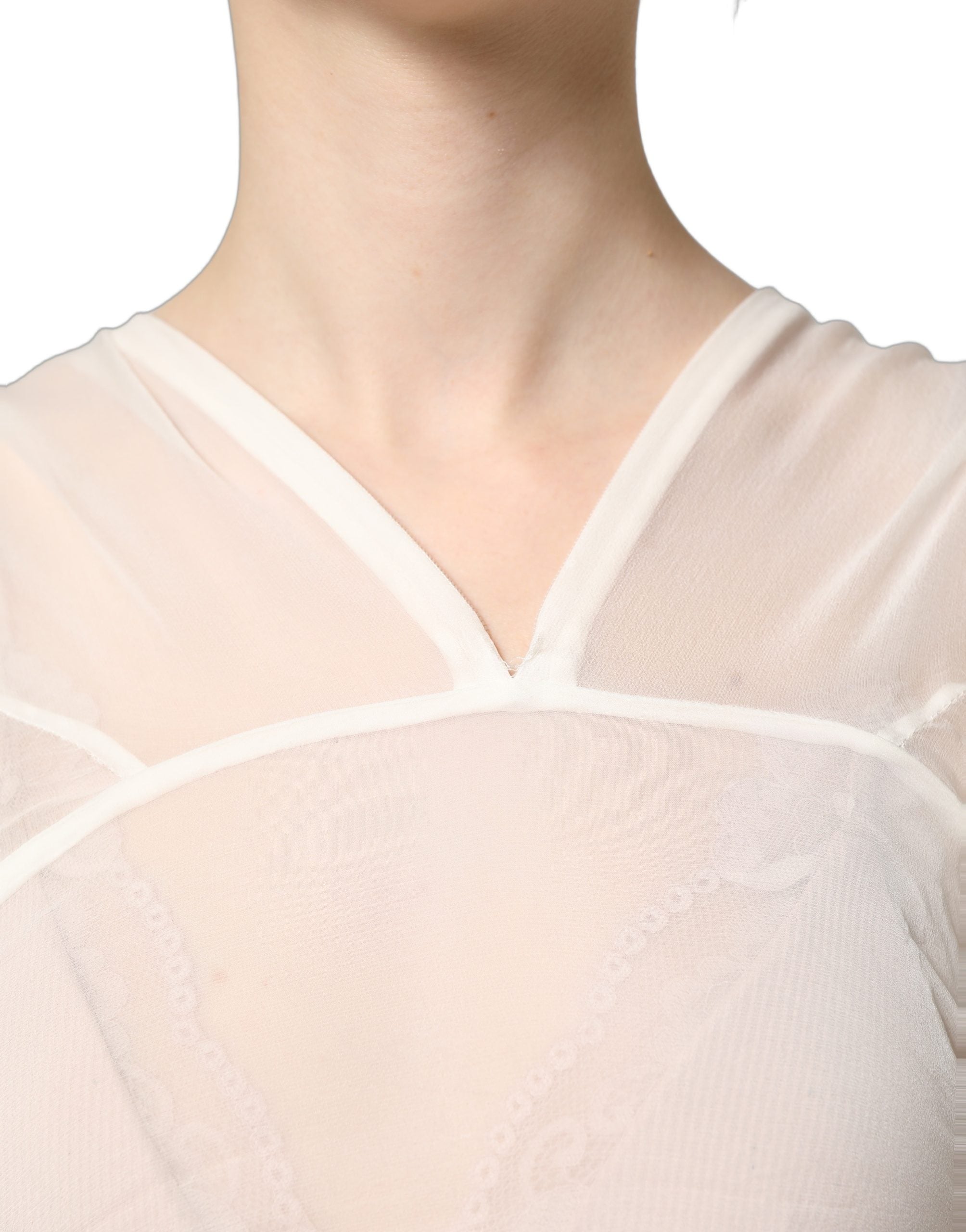 White Silk Sheer Draped Long Gown Dress