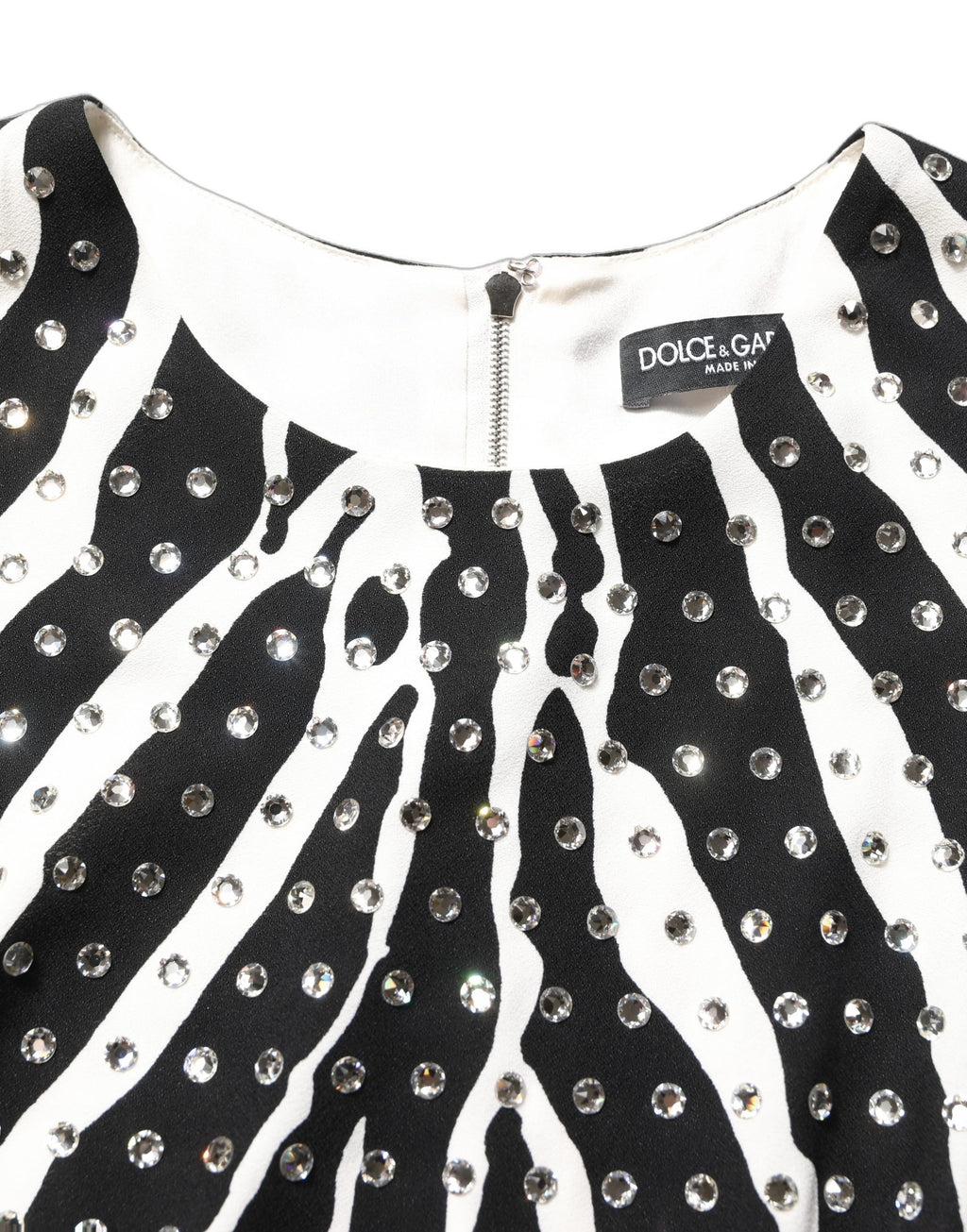 Black White Zebra Crystal Embellished Dress