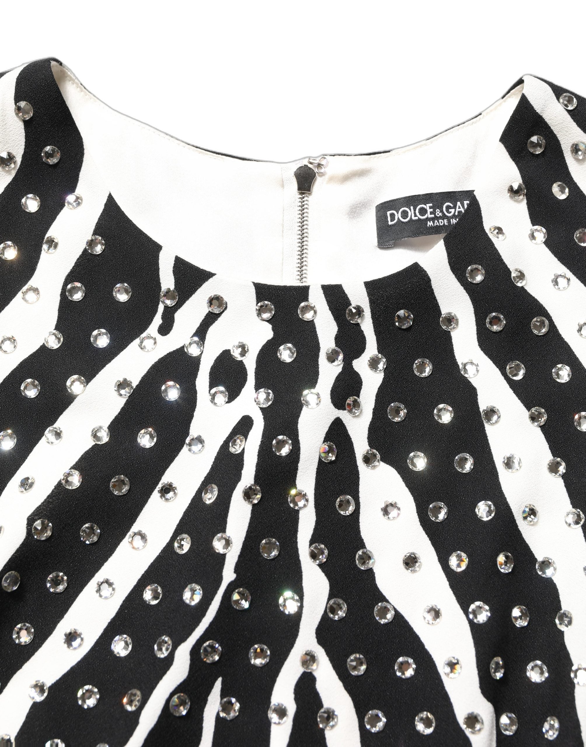 Black White Zebra Crystal Embellished Dress
