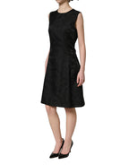 Black Floral Jacquard Sleeveless A-line Dress