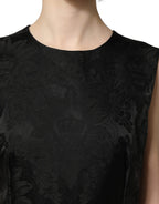 Black Floral Jacquard Sleeveless A-line Dress