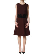 Maroon Lace Sleeveless Knee Length Dress