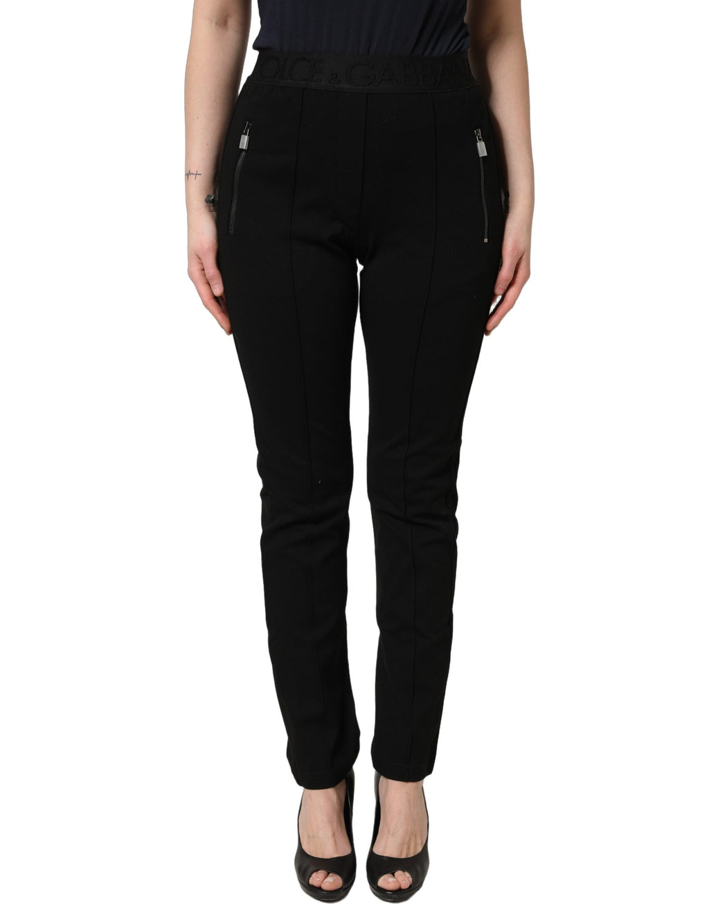 Black Viscose Mid Waist Skinny Trouser Pants