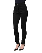 Black Nylon Stretch Skinny High Waist Pants