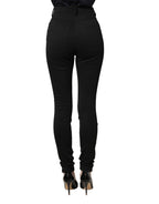 Black Nylon Stretch Skinny High Waist Pants