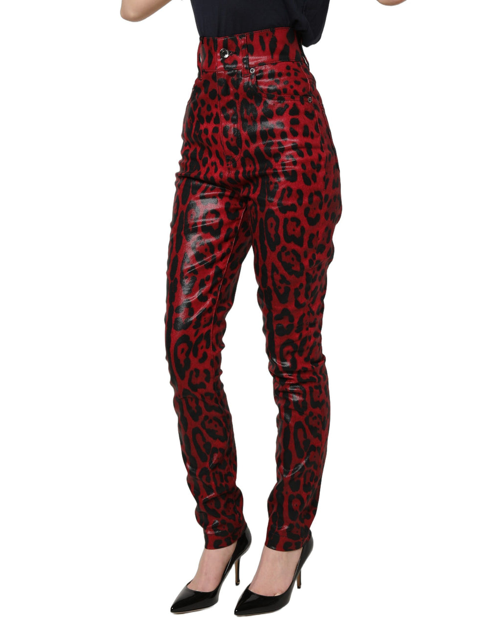 Red Leopard Skinny High Waist Denim Jeans