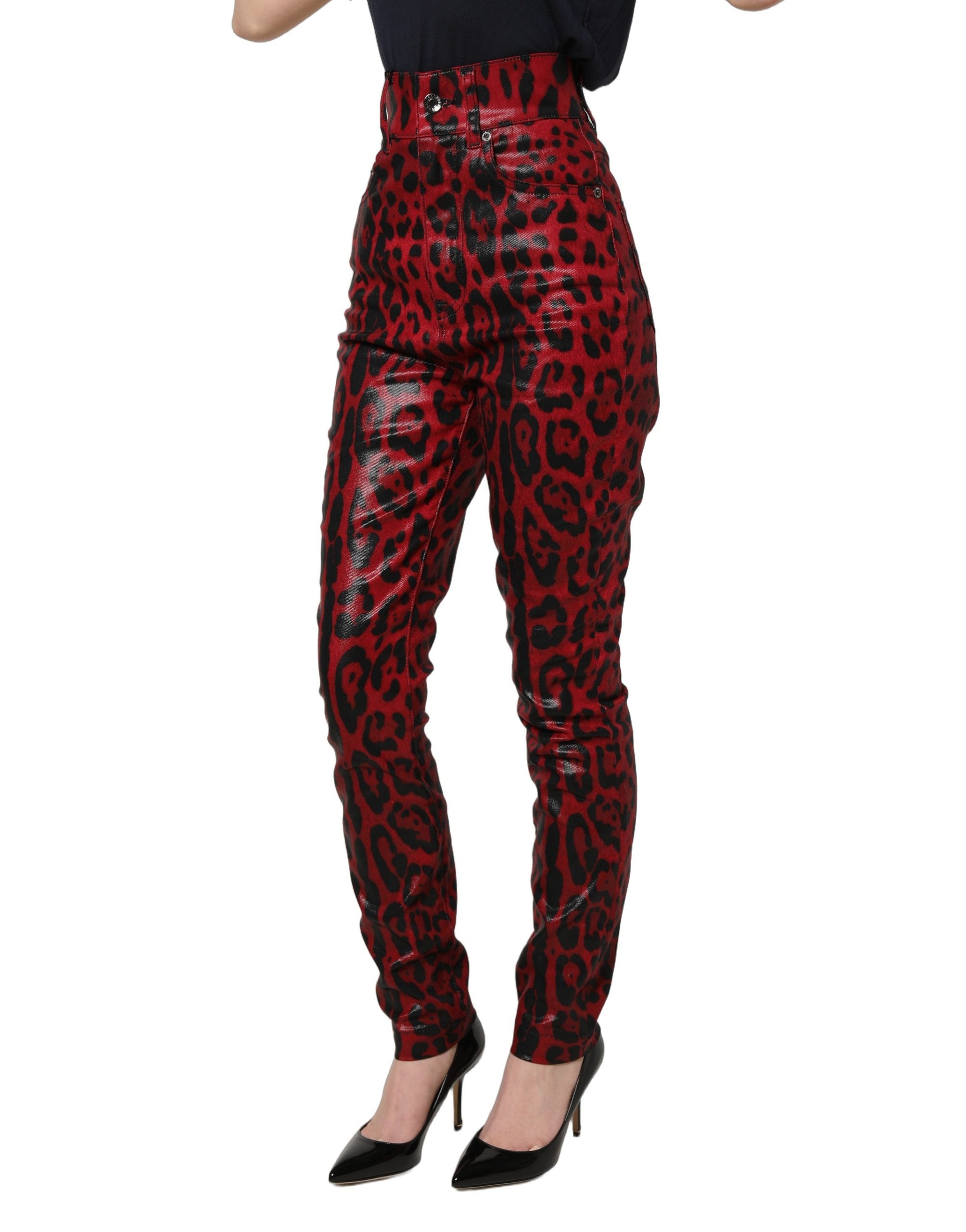 Red Leopard Skinny High Waist Denim Jeans