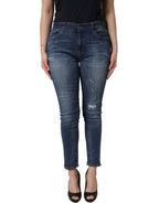 Blue Tattered Skinny Mid Waist Denim Jeans