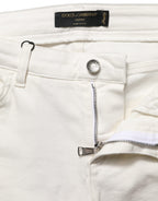 White Tattered Skinny Cotton Denim Jeans
