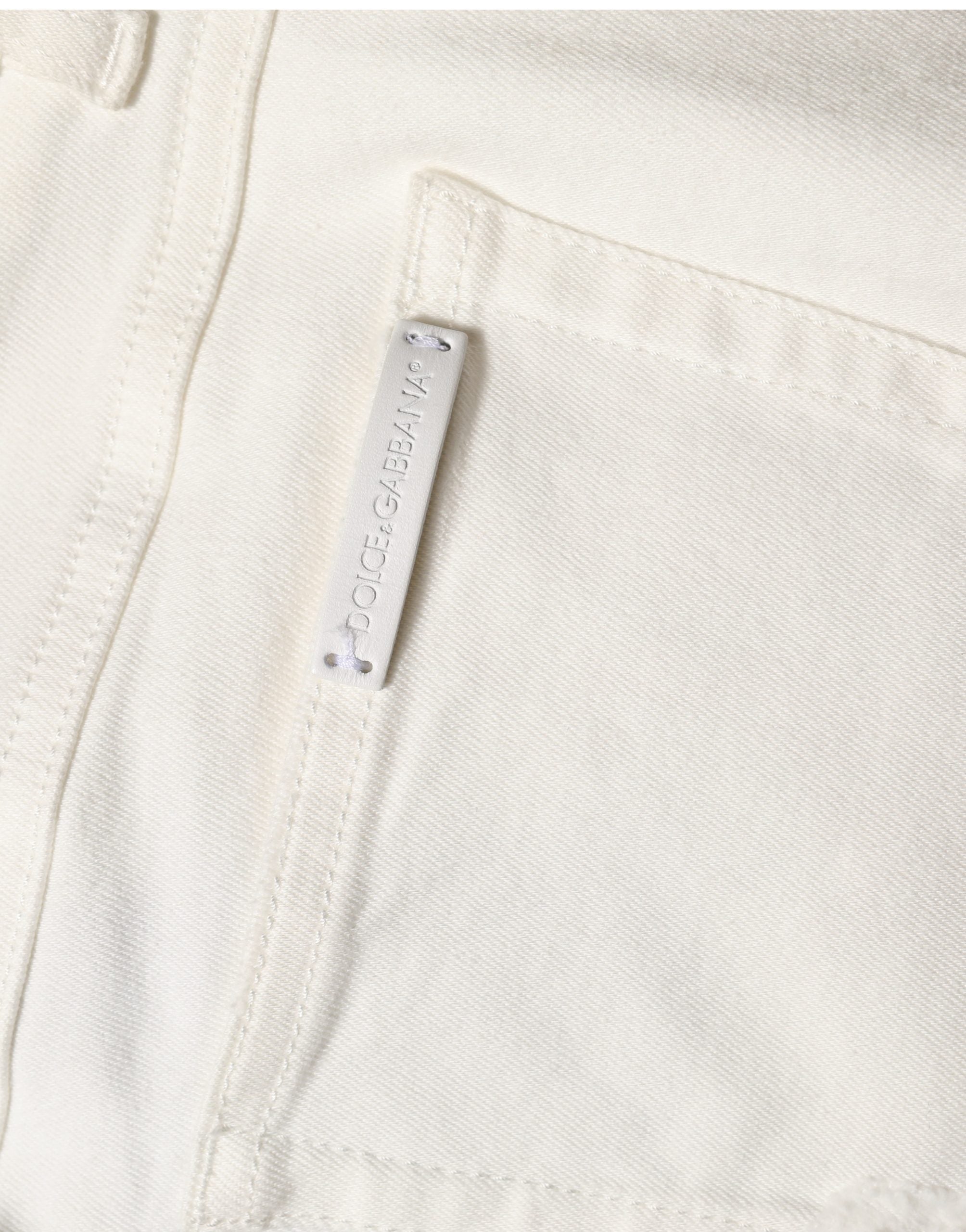 White Tattered Skinny Cotton Denim Jeans