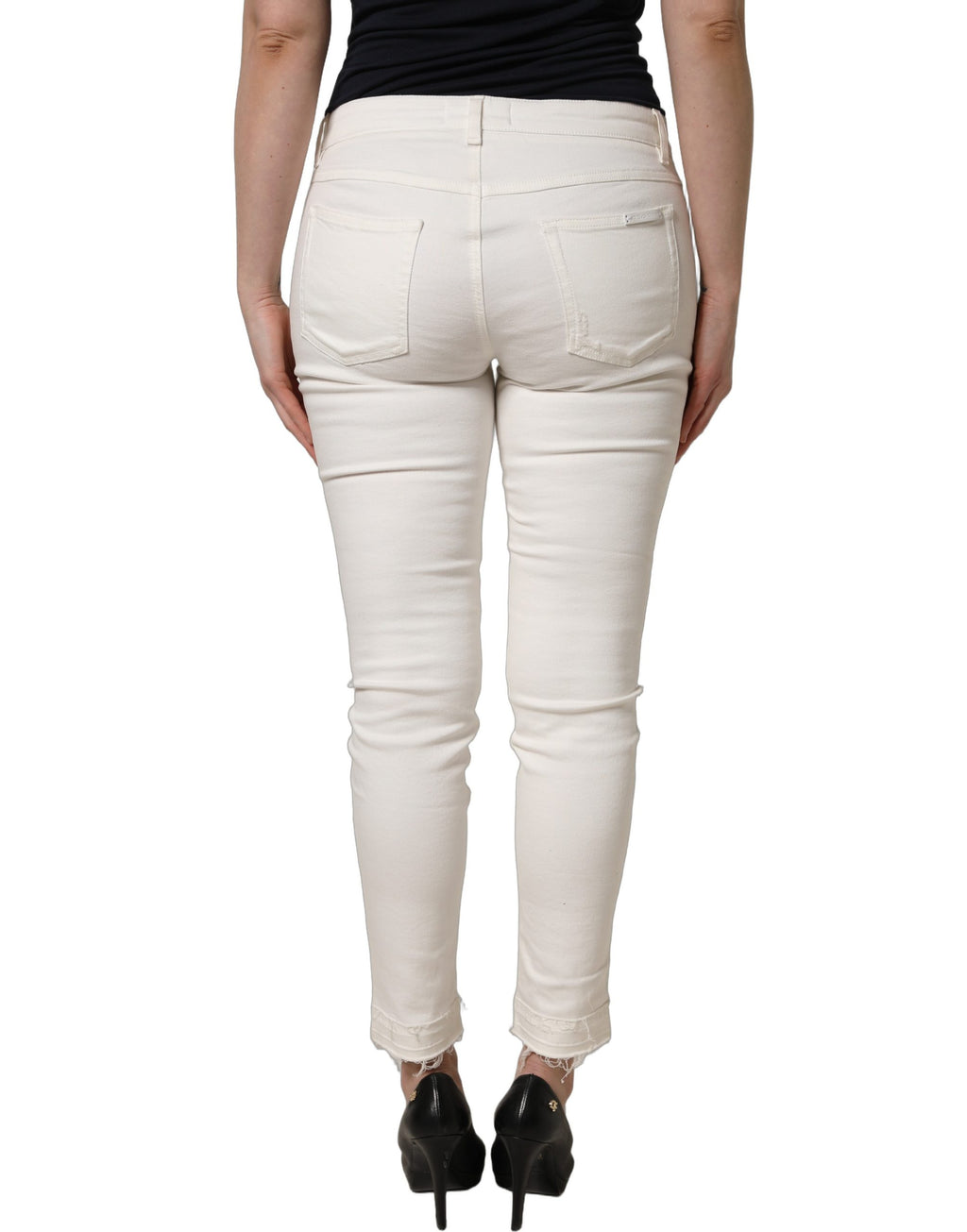 White Tattered Skinny Cotton Denim Jeans