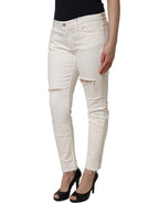 White Tattered Skinny Cotton Denim Jeans