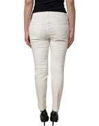 White Tattered Skinny Cotton Denim Jeans