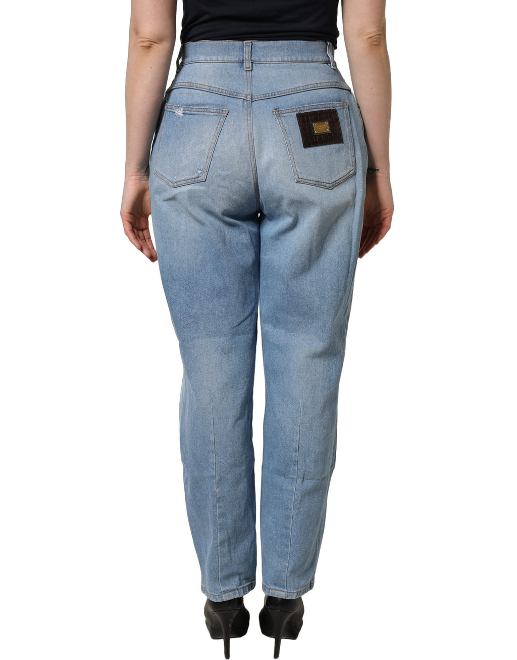 Blue Distressed Pleated Cotton Denim Jeans