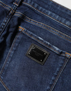 Blue Distressed Skinny Cotton Denim Jeans