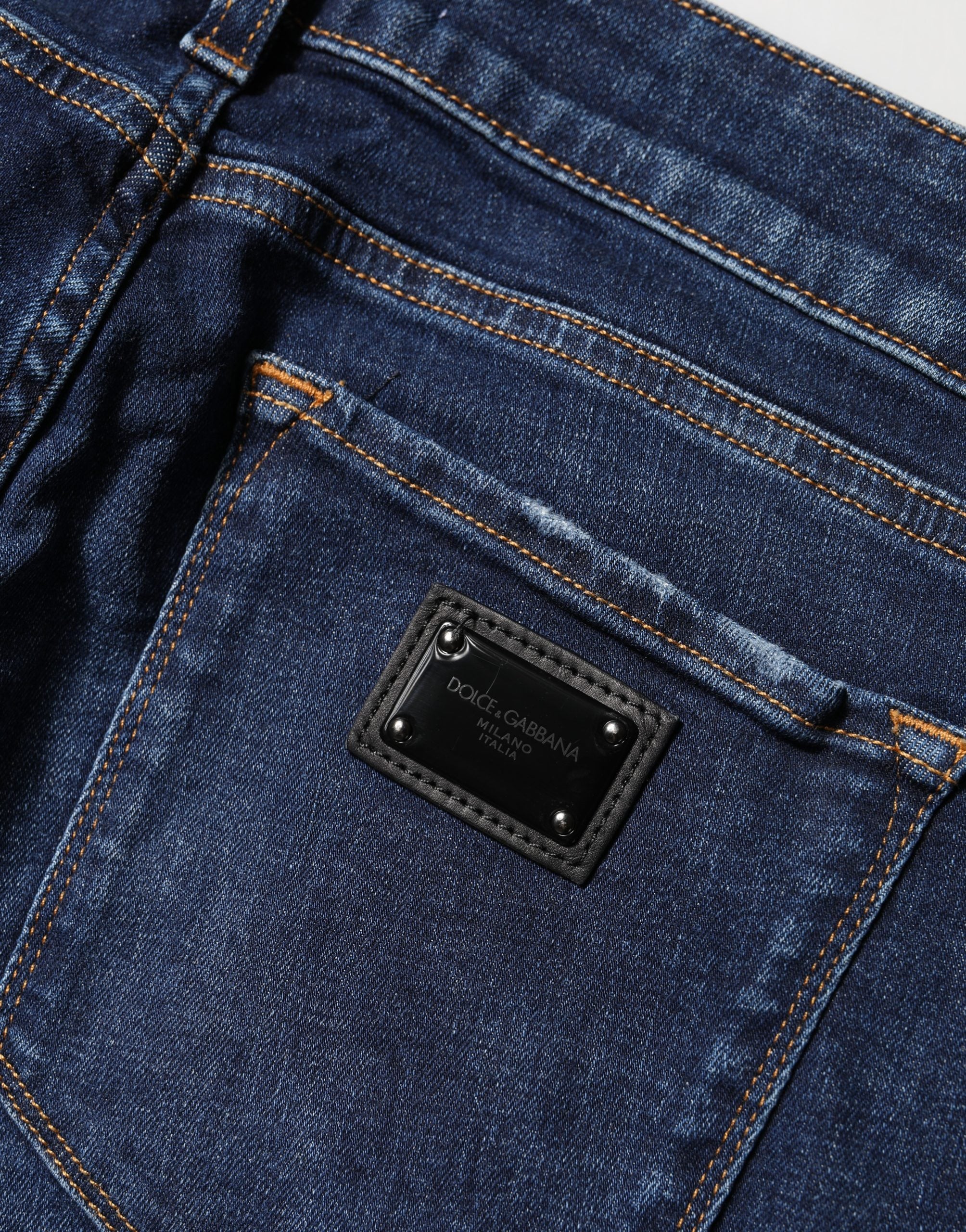 Blue Distressed Skinny Cotton Denim Jeans